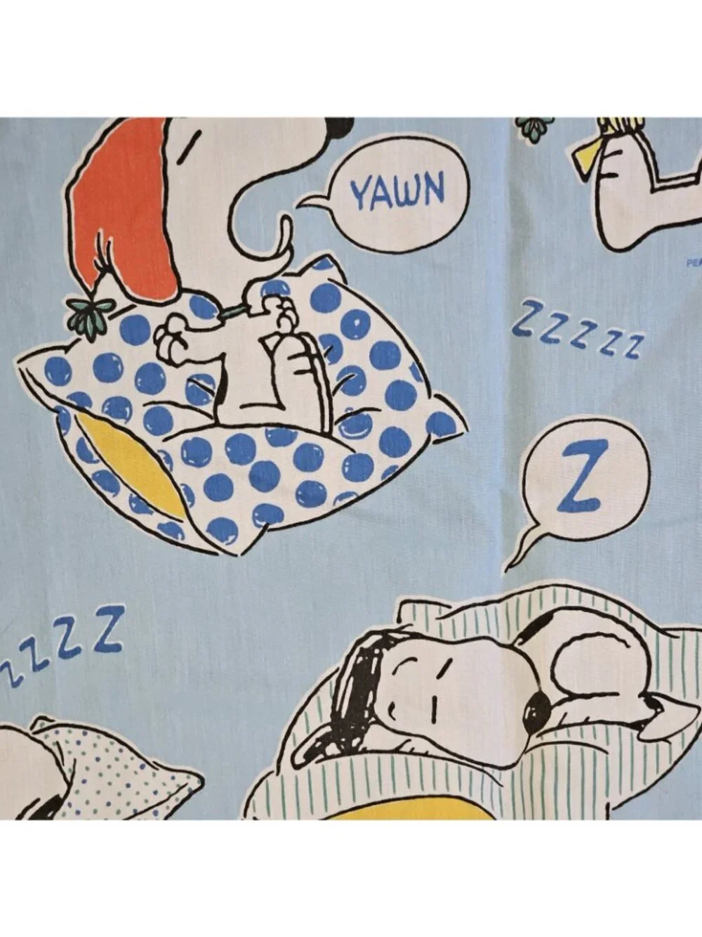 VTG Peanuts Snoopy Sleeping Expressions Full Flat Bed Sheet Blue Bibb Co Fabric